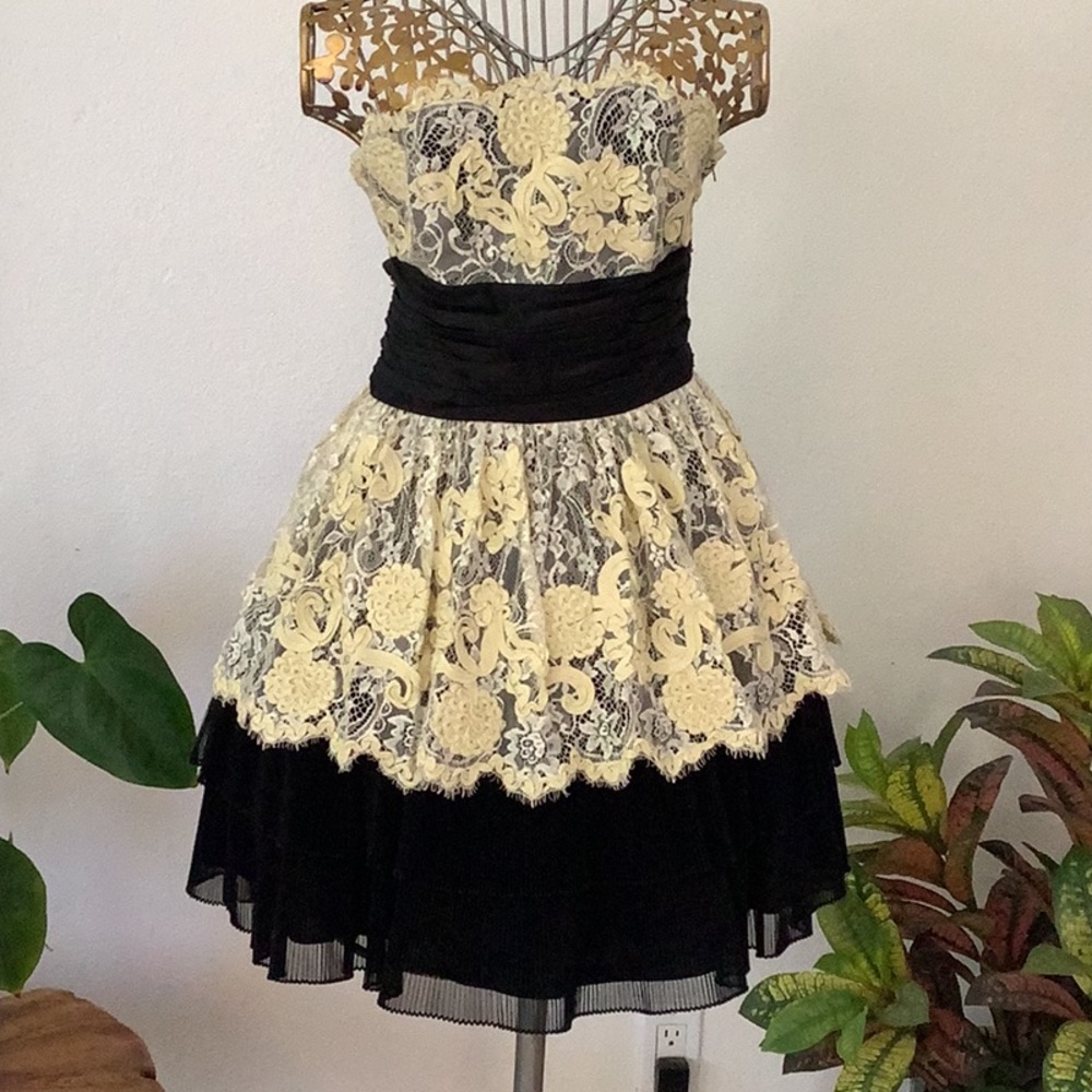 Sweet strapless prom dress. Has straps too.